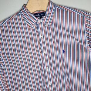 Ralph Lauren Mens Blue Red White‎ Yellow Striped Classic Fit Shirt Size 18 XXL